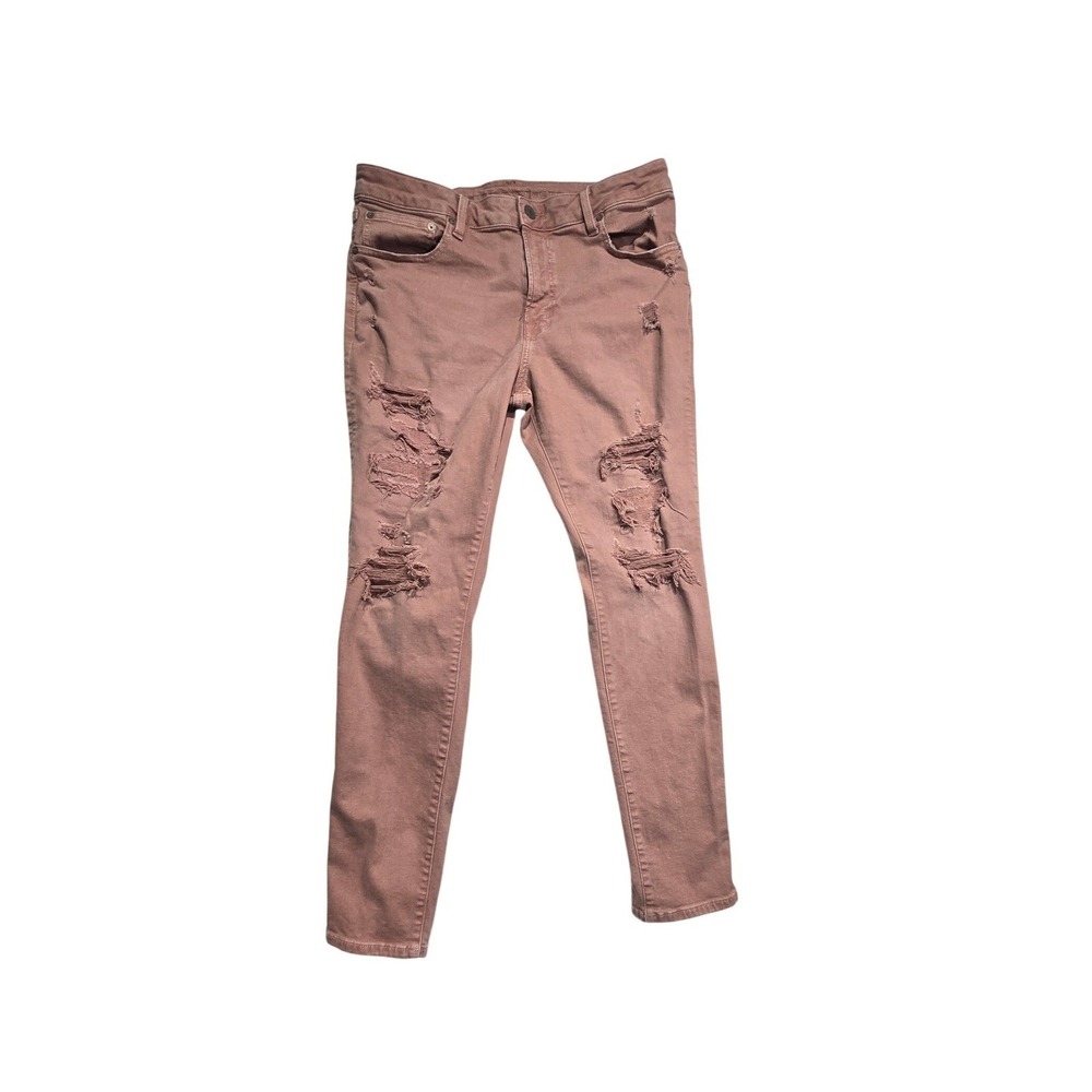 American Eagle Skinny Jeans Mens 36 Pink Mauve Distressed Ripped Stretch Denim